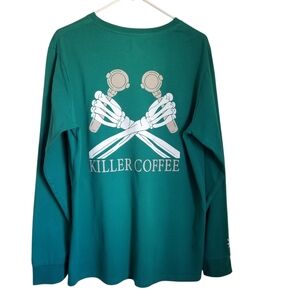 Mens Dutch Bros Killer Coffee Green Crew Neck Long Sleeve Tee Size XL